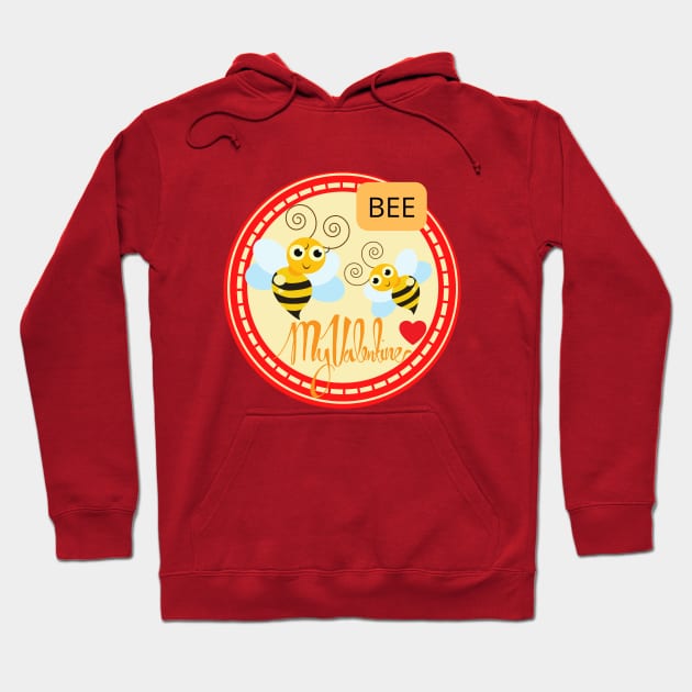 BEE MY VALENTINE with red heart Hoodie by O.M design